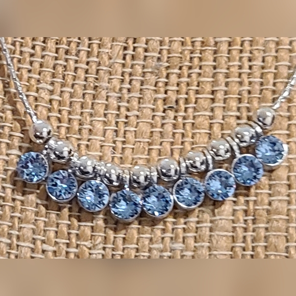 I AM SILVER PLATED CRYSTALS BY SWAROVSKI DANGLE BLUE ADJUSTABLE NECKLACE - Picture 14 of 16